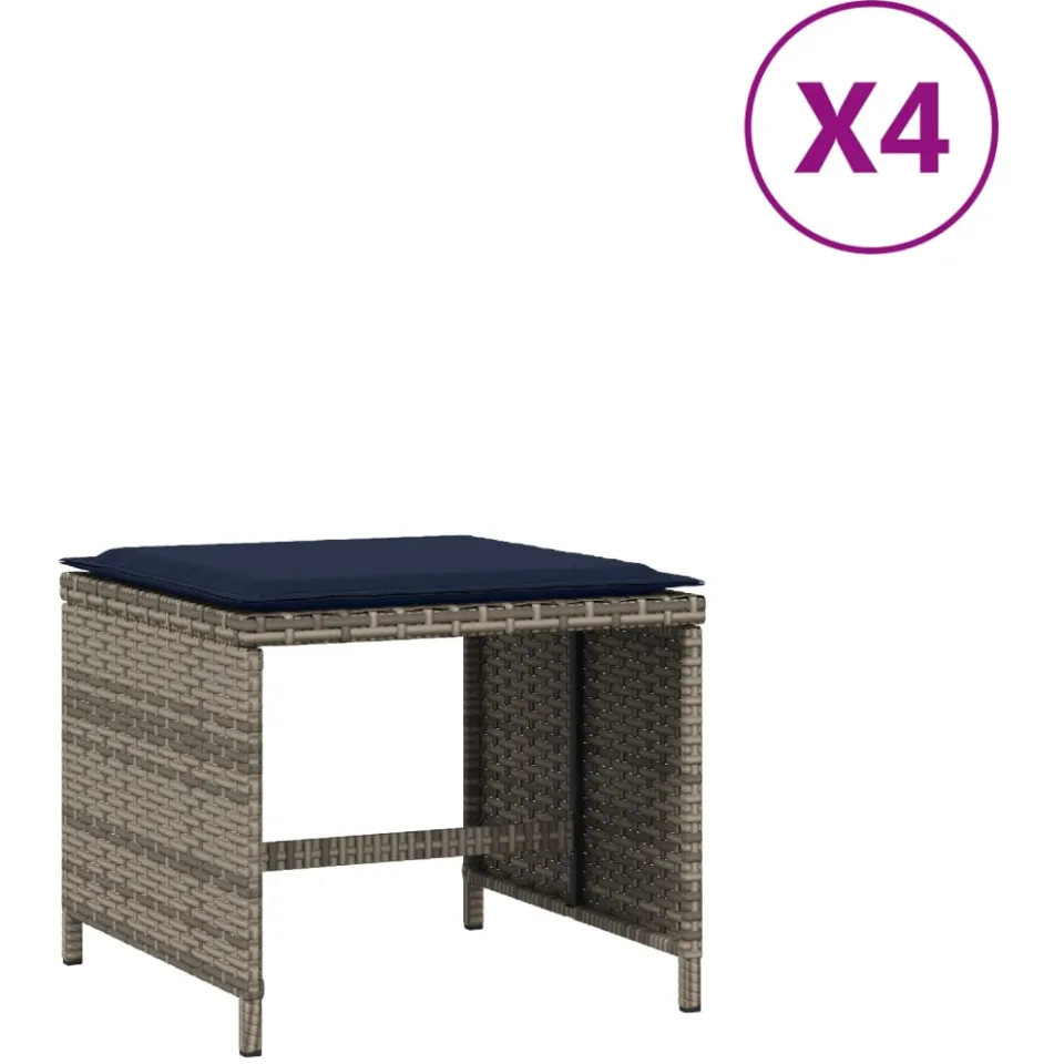vidaXL Tuinkrukken 4 st met kussens 40x40x35 cm poly rattan grijs, foto 4
