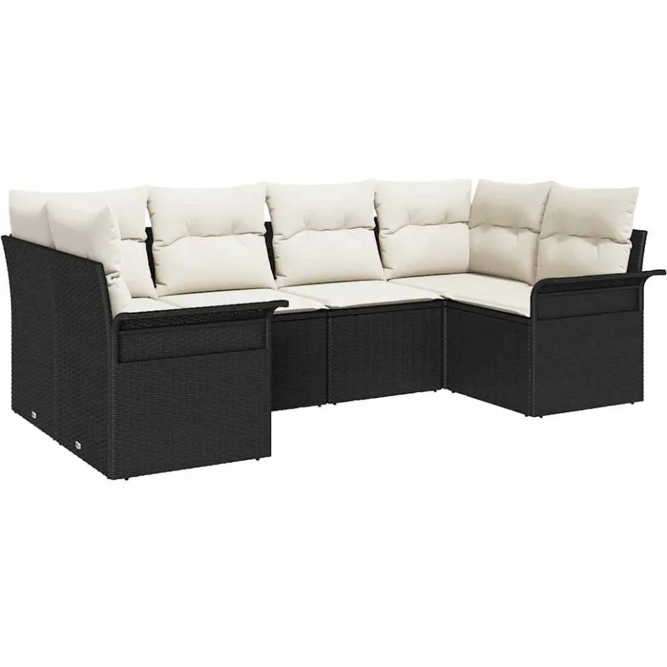 vidaXL Tuinbankenset 6 st Zwart poly rattan, foto 4