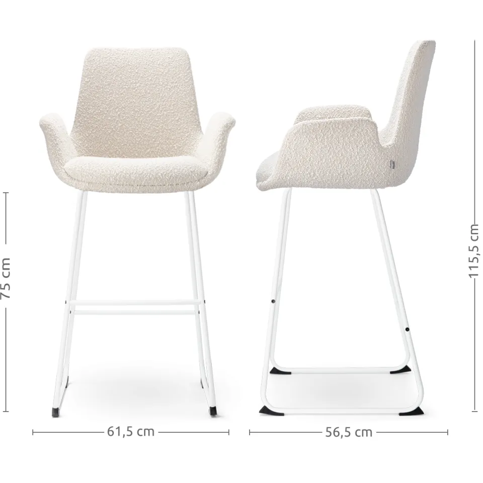 Nolon Nino-Eef barkruk bouclé beige - wit onderstel - 75 cm, foto 3