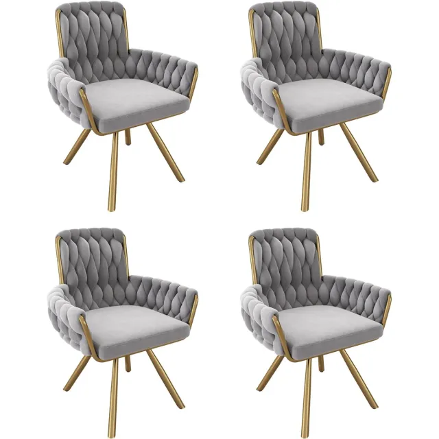 Corenia Eetkamerstoel – Set van 4 - Fluwelen Stoel – Comfortabele Stoel – Draaistoel – 360° Draaibaar – Hoge Rugleuning – Stalen Frame - Grijs