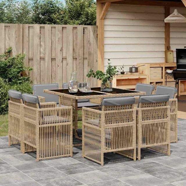 vidaXL 9-delige Tuinset met kussens poly rattan gemengd beige, foto 2