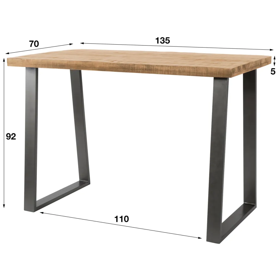 LifestyleFurn Industriële Bartafel 'Barbra' 135 x 70cm, kleur Naturel, foto 3