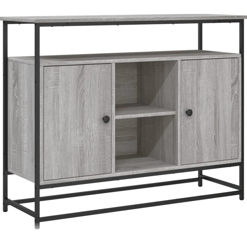 vidaXL Dressoir 100x35x80 cm bewerkt hout grijs sonoma, foto 3