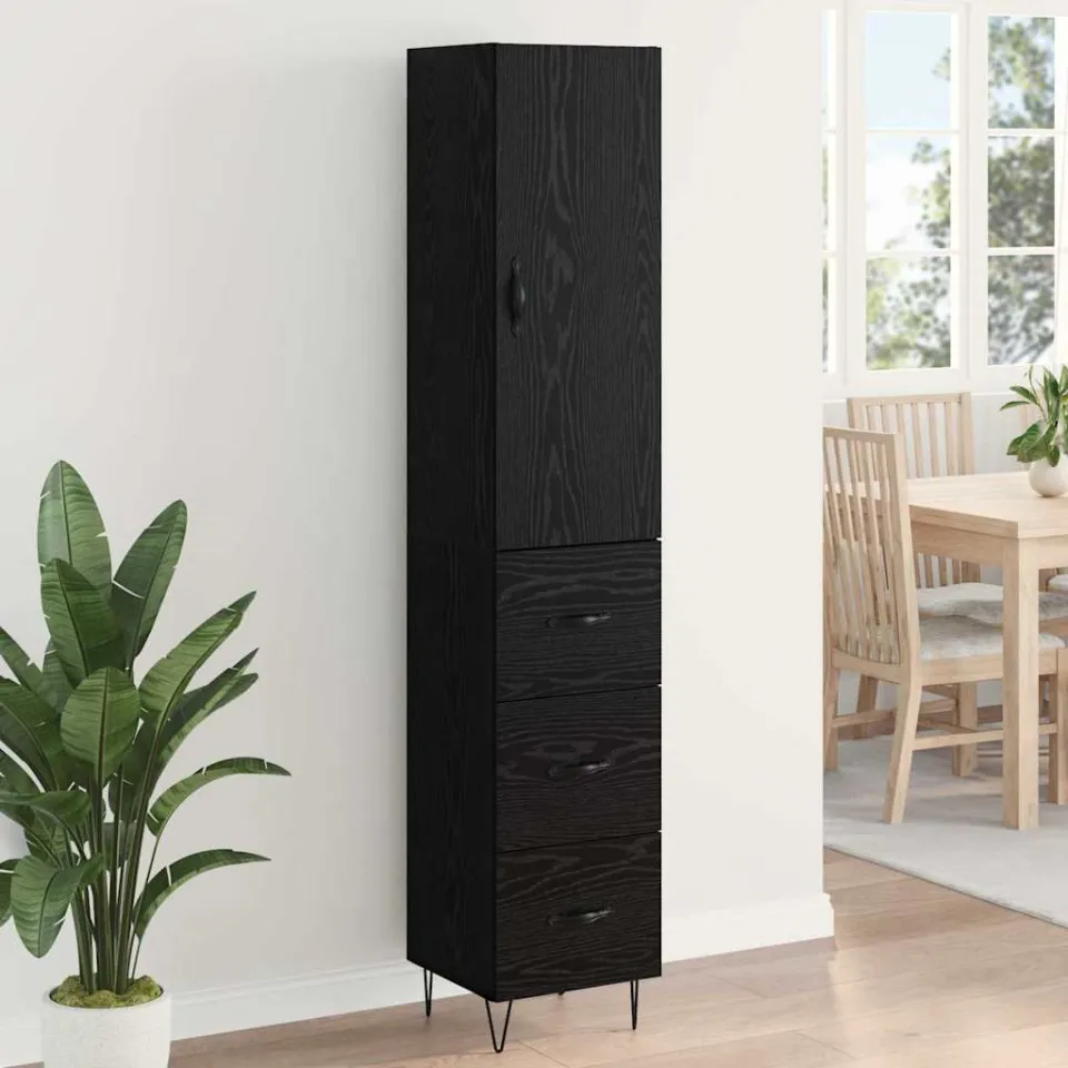 vidaXL Highboard Zwart Eiken 34,5 x 34 x 90 cm Bewerkt hout, foto 4