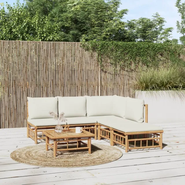 vidaXL 6-delige Loungeset met kussens bamboe crèmewit, foto 2