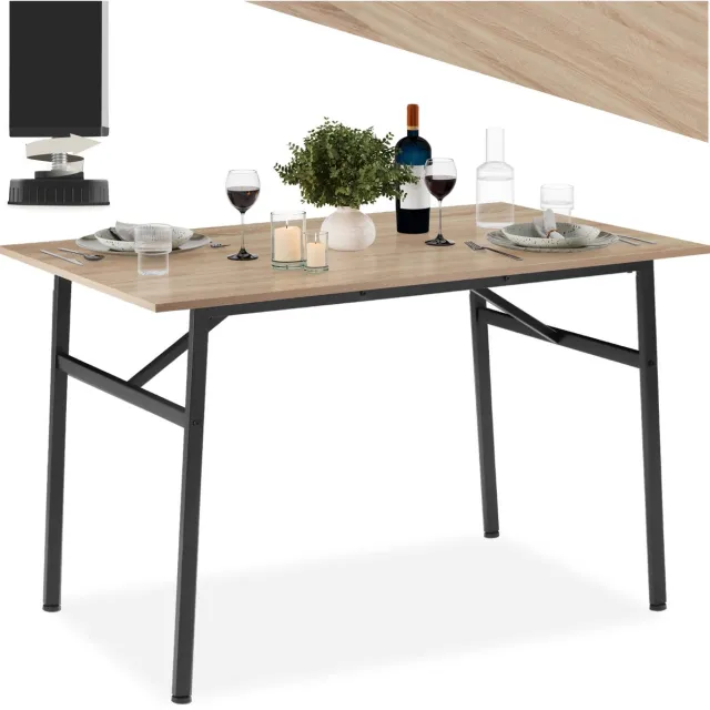 Tectake Eettafel voor 4 Personen – Keukentafel 120 x 75 x 76 cm – Eettafel in Industrieel Design – Tafel voor Eetkamer, Keuken, Woonkamer & Kantoor – Zwart Metaal Frame - lichtbruin