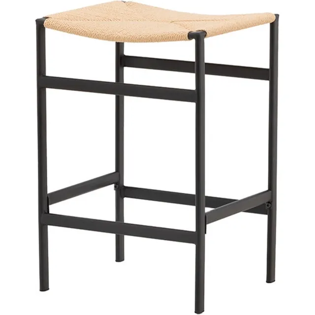 Nest living Roan metalen barkruk zwart - met rotan zitting - 66 cm