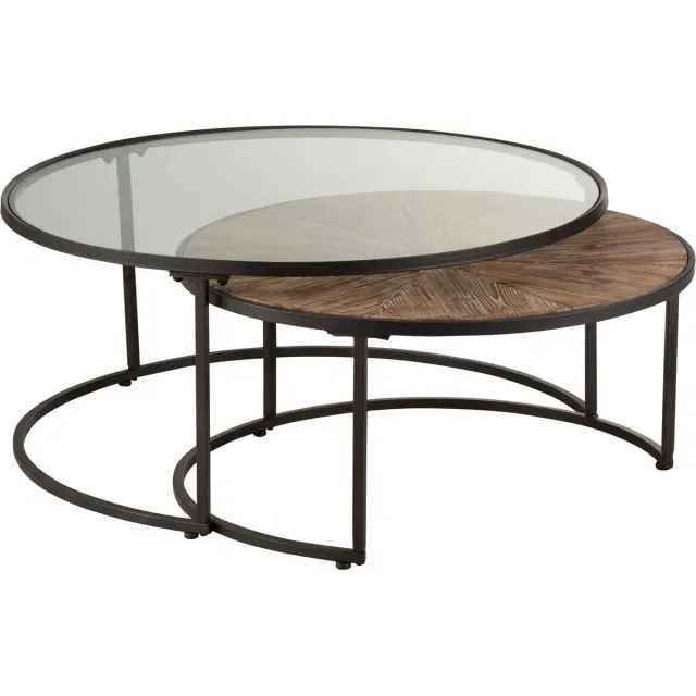 J-Line ronde salontafels - metaal - zwart - set van 2