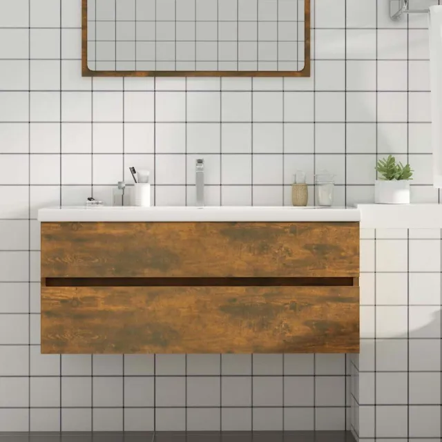 vidaXL Wastafelkast 100x38,5x45 cm bewerkt hout gerookt eikenkleurig Bruin