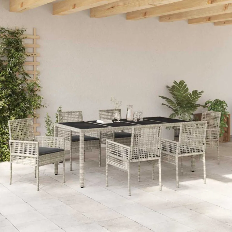 vidaXL Tuin eettafelset 7 st Lichtgrijs poly rattan, foto 3