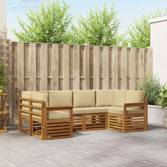 vidaXL Buiten bankenset 6 st 6-zits Natuurlijk en Beige