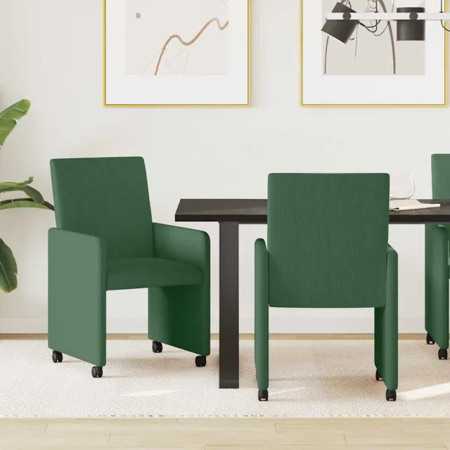 vidaXL Eetkamerstoelen met Wieltjes 2 st Katoenen stof Grijs groen