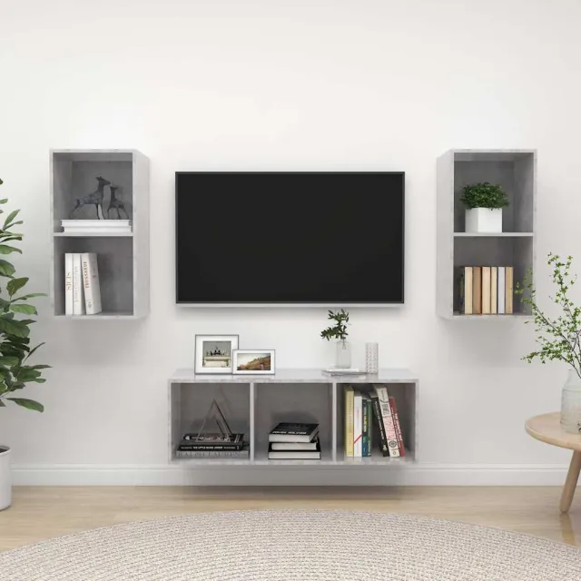 vidaXL 3-delige Tv-meubelset bewerkt hout betongrijs grijs, foto 2