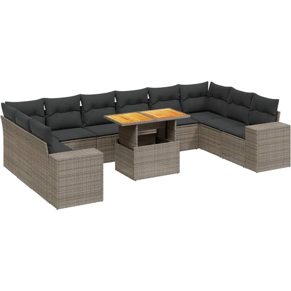 vidaXL 11-delige Loungeset met kussens poly rattan grijs