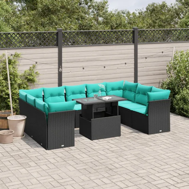 vidaXL 10-delige tuinbankset met kussens van zwart polyrotan, foto 2