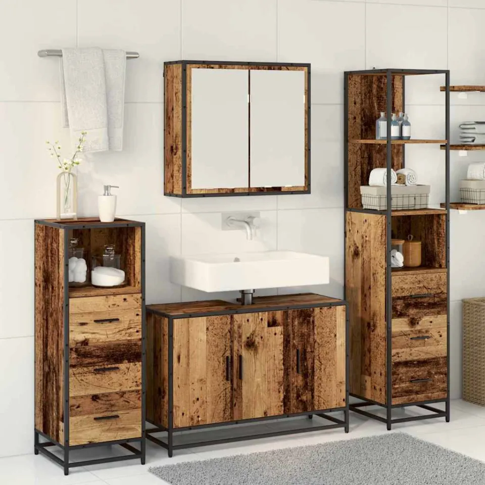 vidaXL Badkamermeubelset 4 st Oud Hout 90 x 33 x 60 cm Bewerkt hout bruin, foto 3