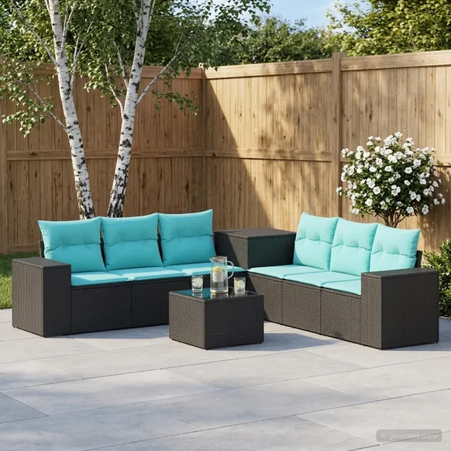 vidaXL Bankstel 8 st Zwart en Blauw 55 x 55 x 37 cm