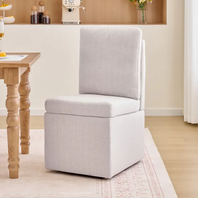CHICFURN Eetkamerstoel - 360 graden draaibaar - Met wielen - Grijs-beige