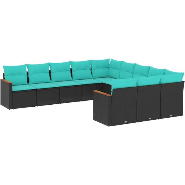 vidaXL 11-delige tuinbankset met kussens, zwart polyrotan