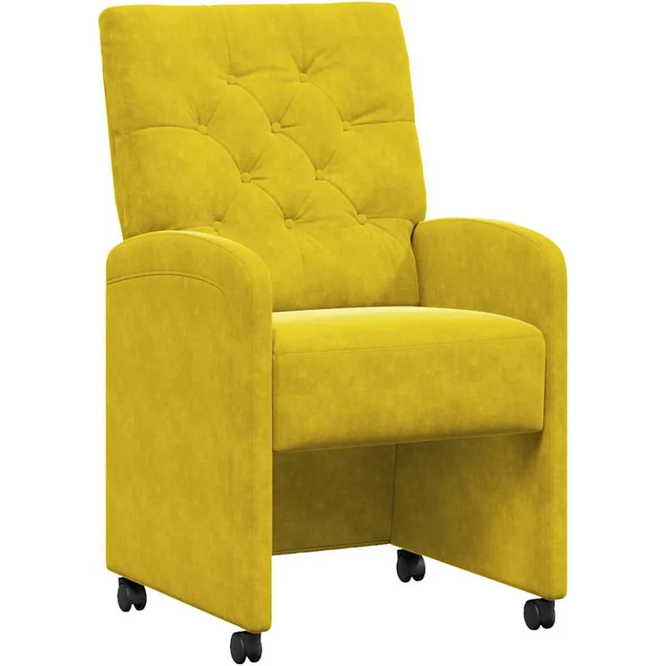 vidaXL Eetkamerstoelen met Wieltjes 2 st Fluweel Geel 58 x 67 x 97 cm