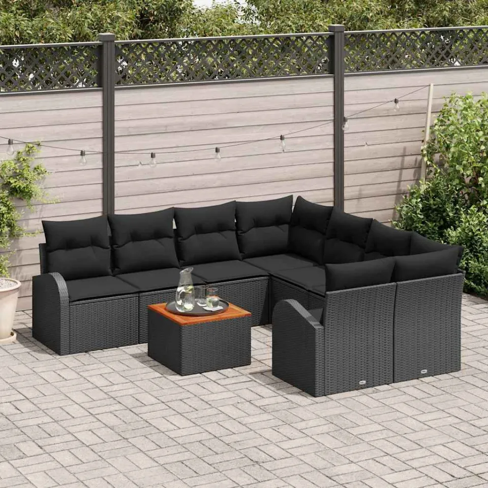vidaXL Tuinbankenset 9 st Zwart poly rattan, foto 3