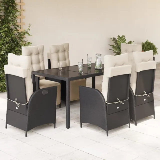 vidaXL 7-delige Tuinset met kussens poly rattan zwart, foto 2