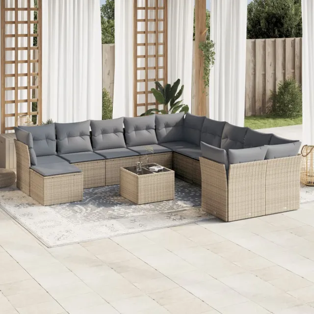 vidaXL 12-delige Loungeset met kussens poly rattan beige, foto 2