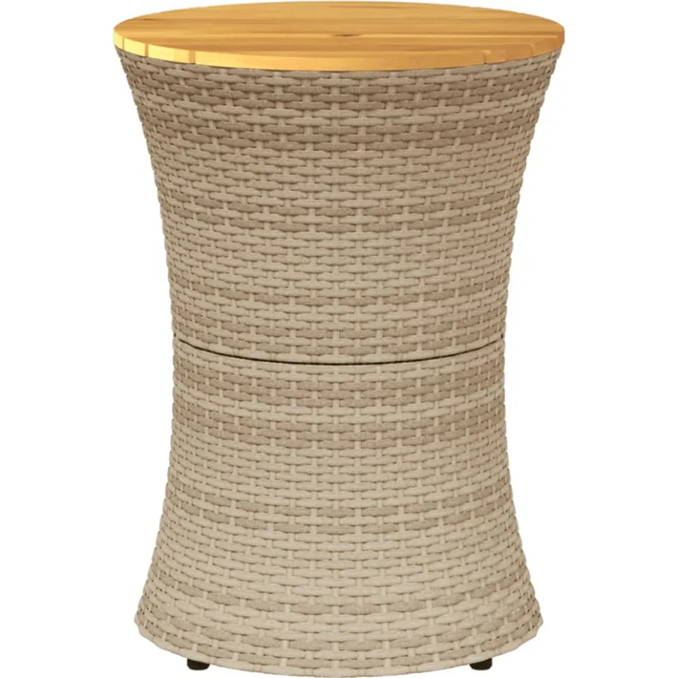 vidaXL Tuinbijzettafel trommelvormig poly rattan en massief hout beige, foto 4