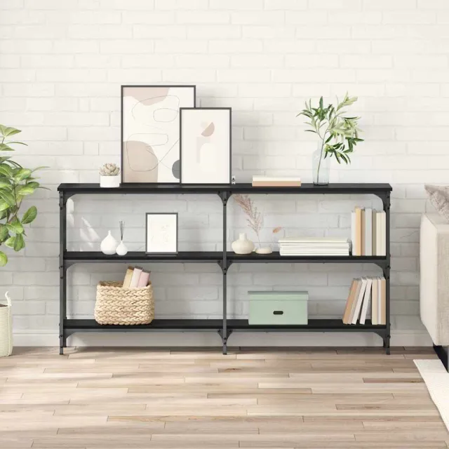 vidaXL Wandtafel Zwart Eiken 150 x 29 x 75 cm Geperst Hout en Metaal, foto 2