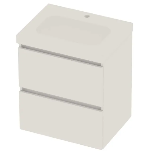 Basic-Line Moby 46 Badmeubelset Polystone 1 Kraangat Greeploos 60x46x66 cm Ice White Mat Wit