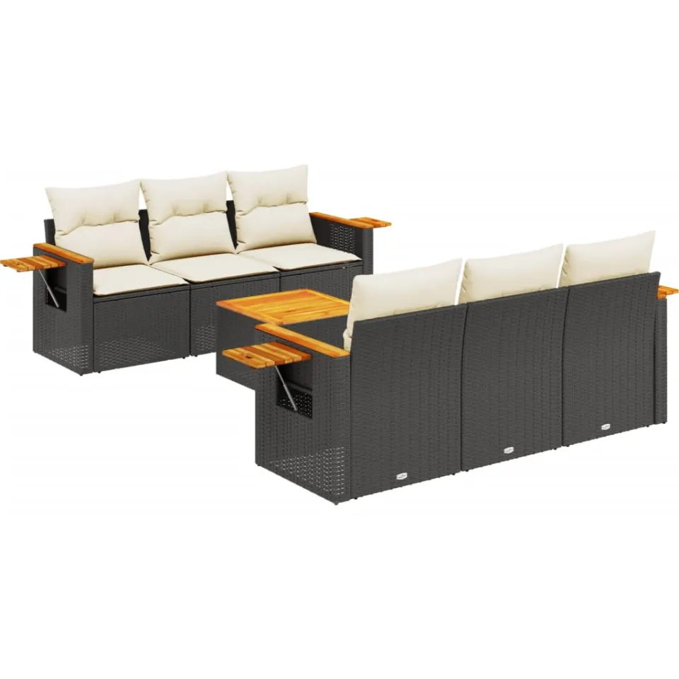 vidaXL 7-delige Loungeset met kussens poly rattan zwart, foto 4