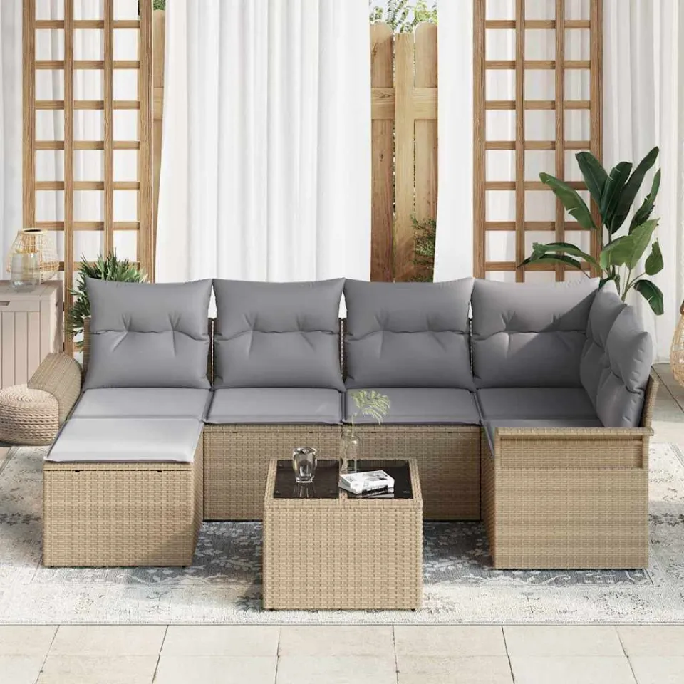 vidaXL Tuin Sofa Set 7 st Beige poly rattan, foto 3
