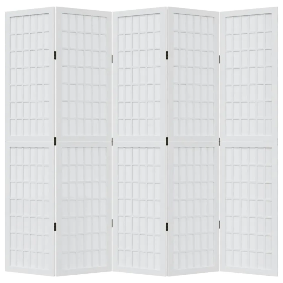 vidaXL Kamerscherm met 5 panelen massief paulowniahout wit, foto 5
