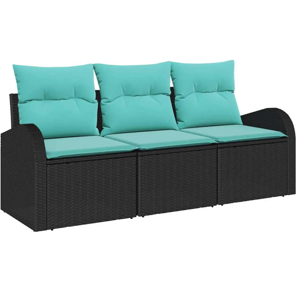 vidaXL Tuin Sofa Set 3 st Zwart en turquoise Poly riet