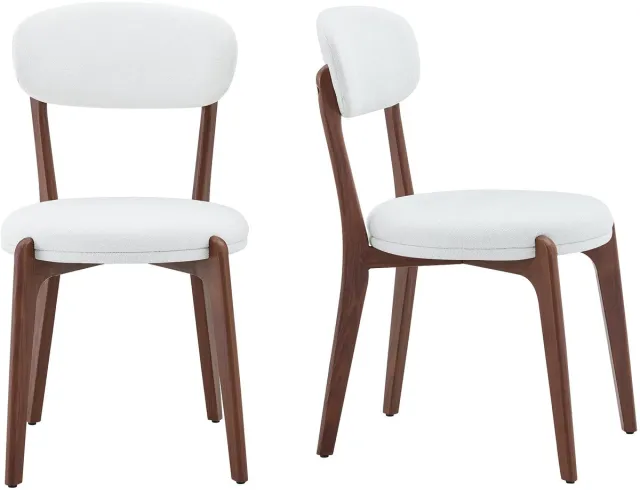 Merax Eetkamerstoelen Set van 2 - Stoffen Eetkamerstoel - Gestoffeerde Keukenstoelen met Rugleuning - Moderne Stoelen - Beige Wit