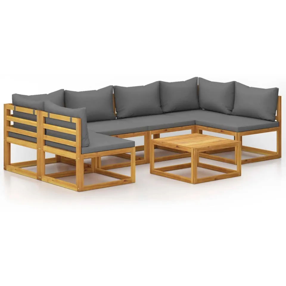 vidaXL 7-delige Loungeset met kussens massief acaciahout grijs, foto 4