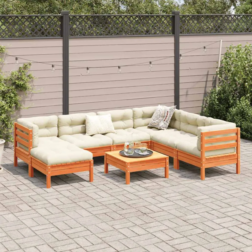 vidaXL 8-delige Loungeset met kussens massief grenenhout wasbruin bruin, foto 2