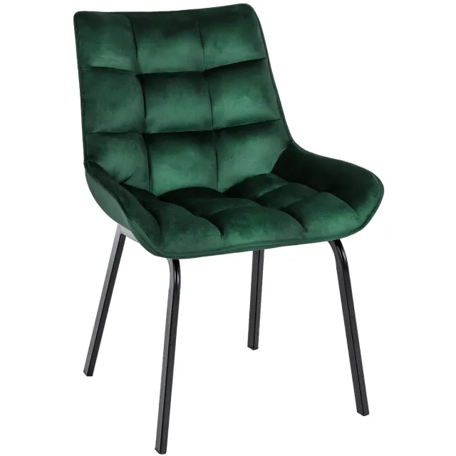 CLP Saranda Eetkamerstoel - klassiek - met zwart metalen frame - met rugleuning - Fluweel/groen