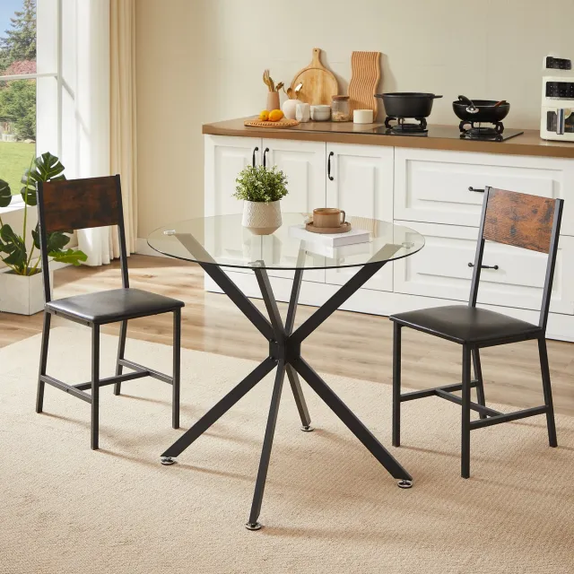 DESMIU Eettafel - Ronde Tafel Van Gehard Glas Met Zwarte Metalen Poten - Modern Voor Eetkamer En Woonkamer - 80 Cm - Zwart