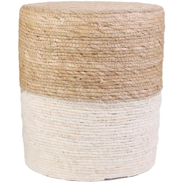 HOME DECO FACTORY Bijzet poef Mirage - Ibiza/boho - beige - MDF - 35 x 41 cm - gevlochten