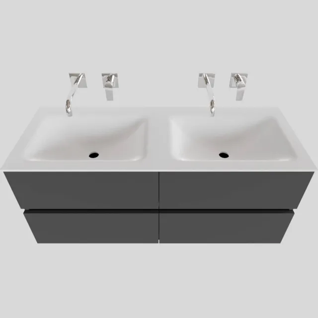 Boss & Wessing Badkamermeubel Solid Surface BWS Oslo 120x46 cm Dubbel Mat Antraciet 4 Laden (0 kraangaten)