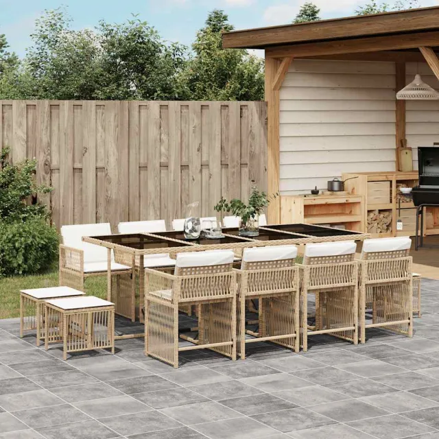 vidaXL 13-delige Tuinset met kussens poly rattan beige
