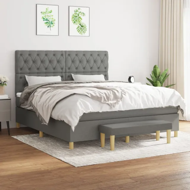 vidaXL Boxspring met matras stof donkergrijs 160x200 cm grijs