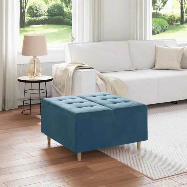 vidaXL Ottoman met Opbergruimte Blauw 80 x 80 x 45 cm Fluweel, foto 2