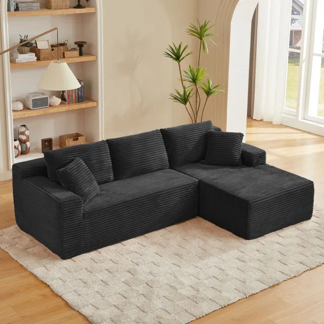 HAUSS SPOLE Hoekbank - Modulaire Cloud Bank - L-Vorm - 3-Zits Met Chaise Longue - Voor Woonkamer En Appartement - Zwart