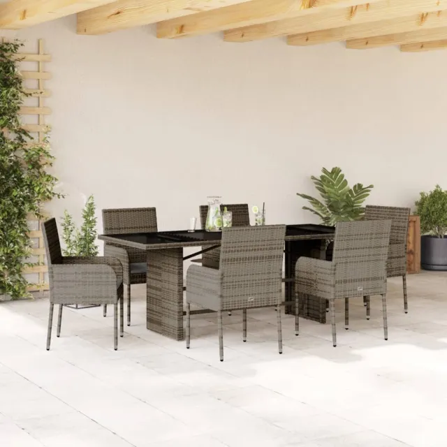 vidaXL 7-delige Tuinset met kussens poly rattan grijs, foto 2