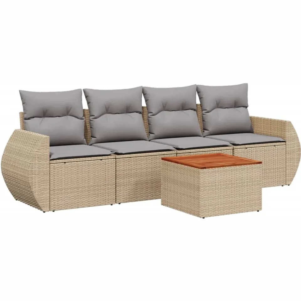 vidaXL 5-delige Loungeset met kussens poly rattan beige