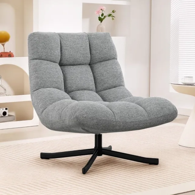 MODENUIT Fauteuil 75 cm - 360 Graden Draaibaar En Armloos - Voor Woonkamer En Leeshoek - Polyester Grijs