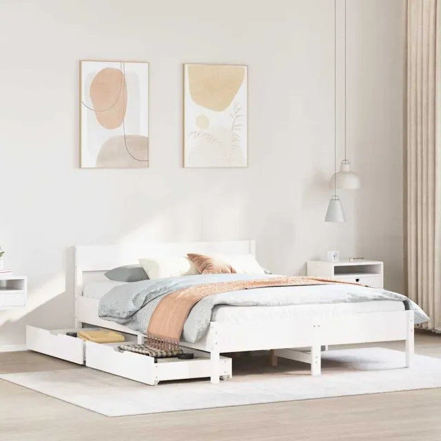 vidaXL Bedframe zonder matras massief grenenhout wit 140x200 cm