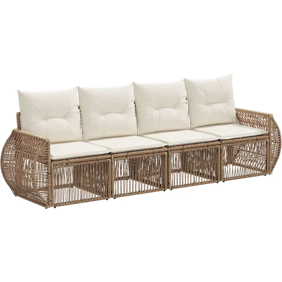 vidaXL Tuinbankenset 4 st 4-zits Beige en Crème Wit poly rattan, foto 3